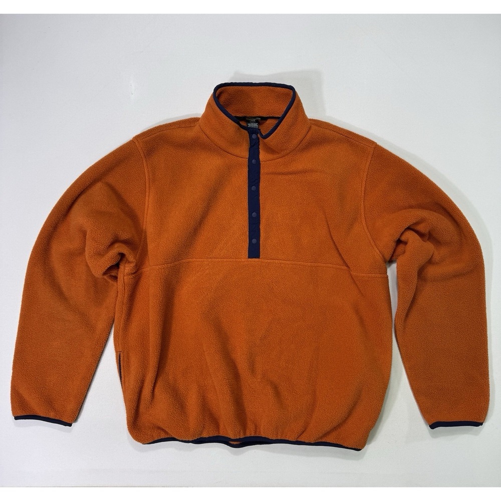 LL Bean Fleece Mens XL Orange Snap Button Pullover Pockets 0WN40 Hiking Outdoor